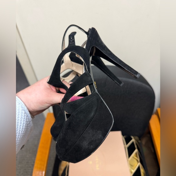 FINAL PRICE Prada Camoscio 2 Black Suede Platform Strappy Heels - Picture 7 of 12